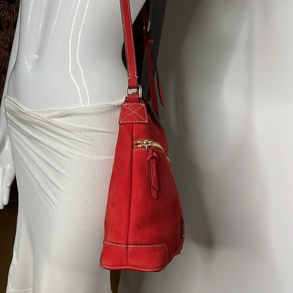 Dooney & Bourke Florentine Letter Carrier Red Suede Crossbody Bag - Picture 7 of 13